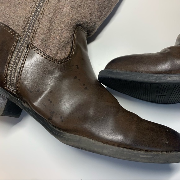 Tommy Hilfiger Tall Riding Boots Size 7 US Brown Beige Leather Textile Gold Logo - Picture 10 of 10